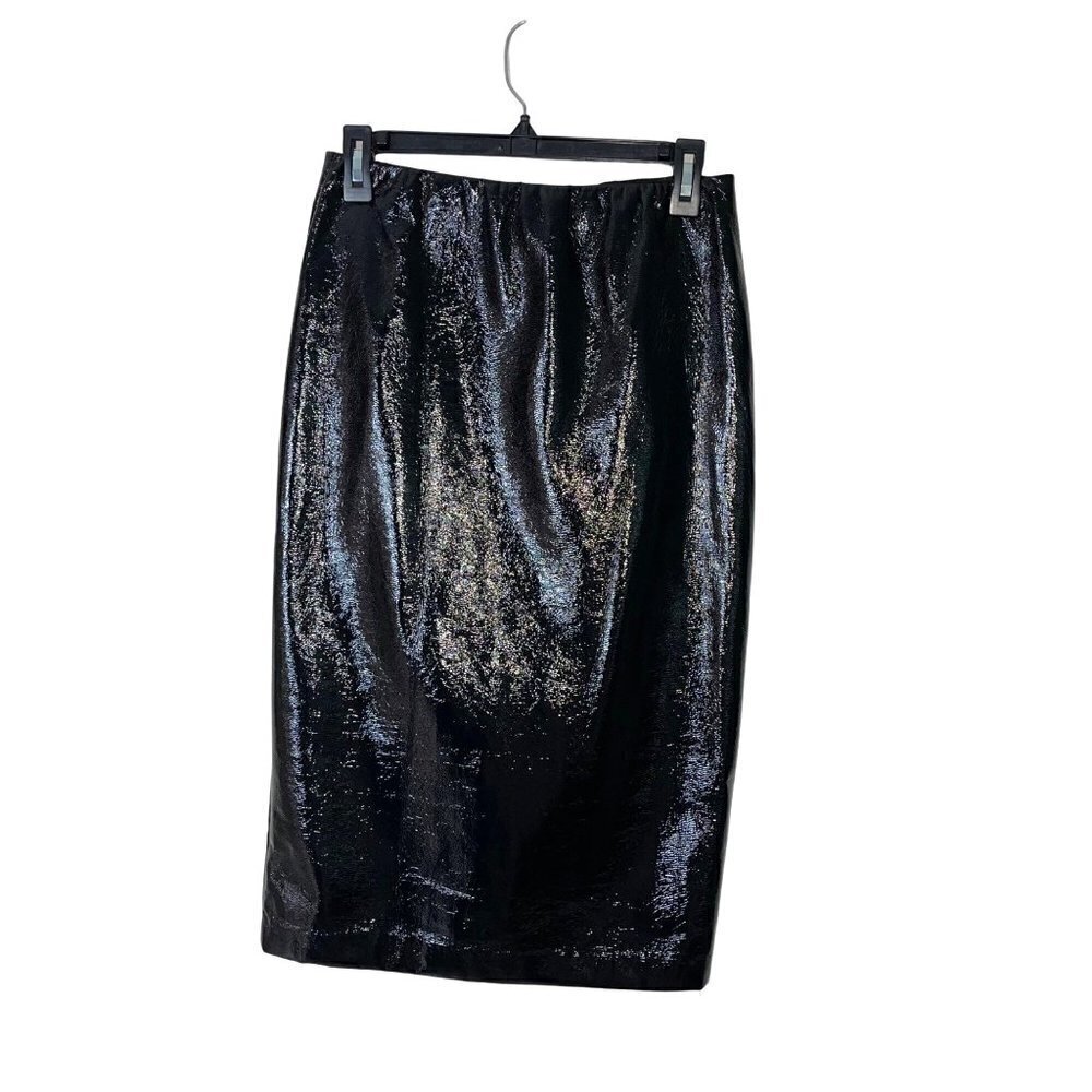 Hilary Radley x Katherine Barclay Womens Vegan Patent Leather Skirt Black Small